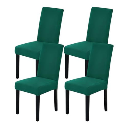Dining Chair Covers Set of 4, Stretch Spandex Chair Slipcover, Dark Green Chair Slipcovers, Washable Anti-Dust Chair Seat Cover for Kitchen Dining Room, Wedding Party - color: Dark Green, size: 4Pcs