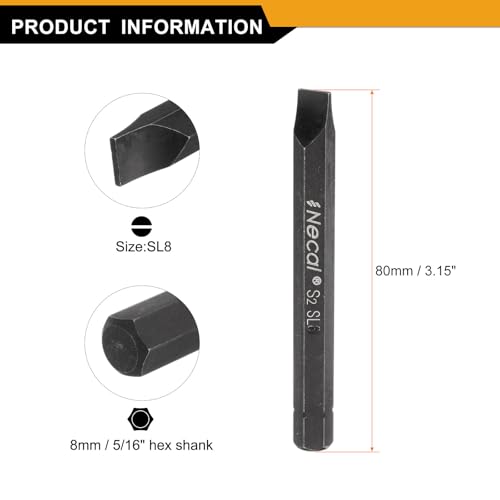 HARFINGTON 3pcs SL8 Slotted Screwdriver Bit 5/16" Hex Shank 80mm/3.15" Length Magnetic Flat Head Hex Bits S2 Steel Screw Driver Bit for Impact Electric Screw Driver Power Tools, Black - color: Black, size: SL8 x 80mm