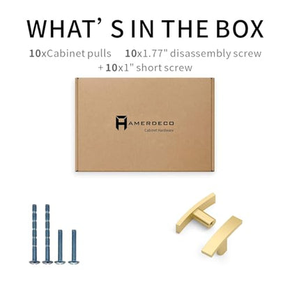 Amerdeco 10 Pack Brushed Gold Cabinet Knobs Single Hole Cabinet Handles 2 Inch Solid Zinc Alloy Cupboard Drawer Knobs Kitchen Cabinet Knobs T Bar Hardware ZH0003 - color: Brushed Gold, size: Knobs