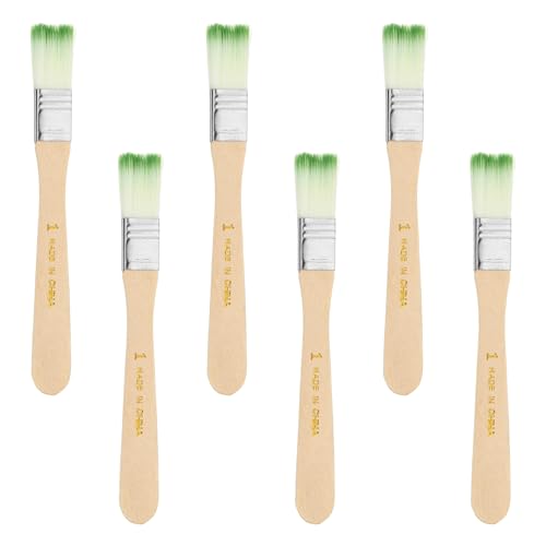 PATIKIL 6Pcs Wooden Paint Brush Set, 5.2" Nylon Bristle Flat Brushes #1 - color: Green/White, size: #1