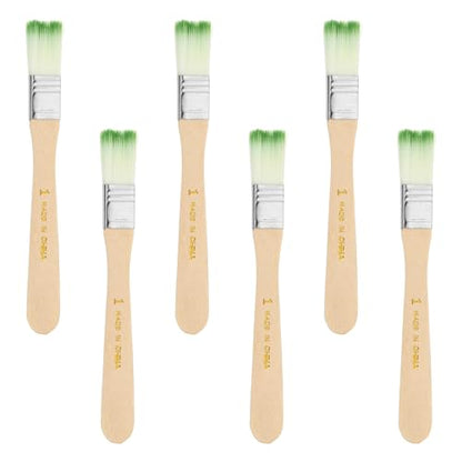 PATIKIL 6Pcs Wooden Paint Brush Set, 5.2" Nylon Bristle Flat Brushes #1 - color: Green/White, size: #1