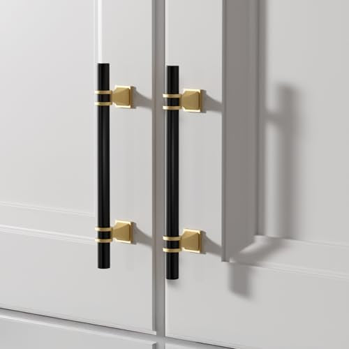 homdiy 10 Pack 6-1/4 Inch Black & Gold Cabinet Handles - Modern Cabinet Pulls for Kitchen Cabinets, Dresser Drawers & Wardrobe Hardware, Durable Zinc Alloy with Matte Finish (3" Hole Centers - color: Black&Gold, size: 6-1/4in(160mm) hole centers