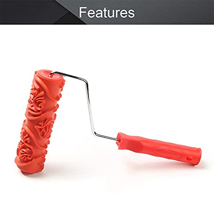 Utoolmart 7" Home Wall Rubber Paint Roller 175mm Wooden Grain Painting Roller with Plastic Handle 1Pcs - size: EG156T