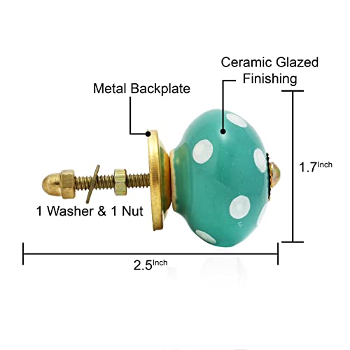 Cabinet Knobs for Dresser Drawers - Boho Handmade Ceramic Kitchen Cupboard Pull Handle Countryside Farmhouse Furniture Hardware - Turquoise Polka Dot - Pack of 4 - color: Turquoise Polka Dot