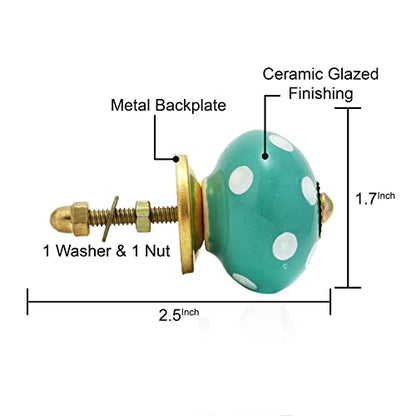 Cabinet Knobs for Dresser Drawers - Boho Handmade Ceramic Kitchen Cupboard Pull Handle Countryside Farmhouse Furniture Hardware - Turquoise Polka Dot - Pack of 4 - color: Turquoise Polka Dot