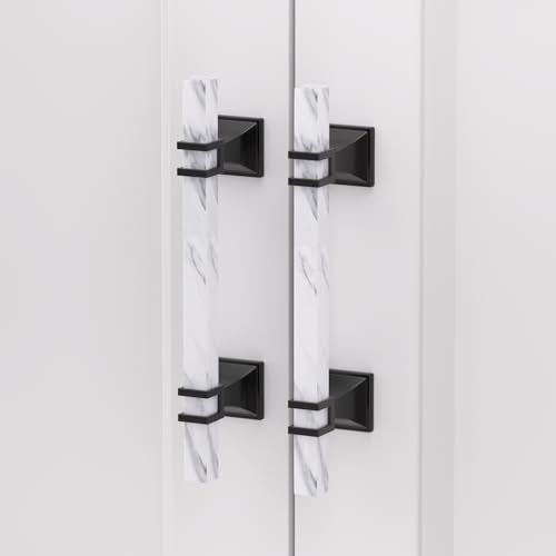 Rergy 10 Pack Cabinet Handles, White Marble & Matte Black Pulls, 5" - color: White Marble & Black, size: 5 inch (128mm) Hole Center