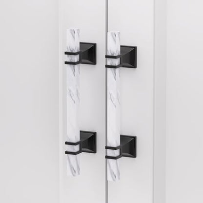 Rergy 10 Pack Cabinet Handles, White Marble & Matte Black Pulls, 5" - color: White Marble & Black, size: 5 inch (128mm) Hole Center