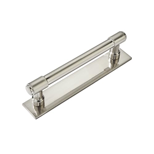 khtumeware 5 Pack 3-3/4 Inch(96 mm) Center to Center Brushed Satin Nickel Cabinet Pull Backplate with Base Plate Zinc Solid Kitchen Cabinet Handles Drawer Pulls Cabinet Hardware - color: Brushed Nickel, size: 3-3/4"(96mm) Hole Center