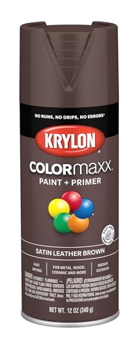 Krylon K05569007 COLORmaxx Spray Paint and Primer for Indoor/Outdoor Use, Satin Leather Brown, 12 Ounce (Pack of 1) - color: Leather Brown, size: 12 Ounce (Pack of 1), style: Satin
