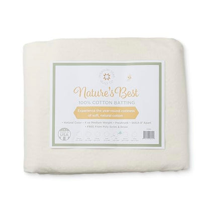 Quilt Batting Full Size 90" x 96" | 100% Cotton – No Poly Scrim or Resin | Medium Weight Batting Roll for Stuffing Blankets and Quilting Supplies - size: Full