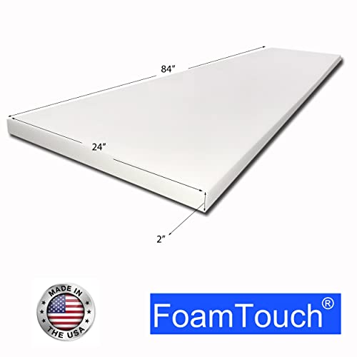 FoamTouch Upholstery Foam Cushion High Density 2 Height x 24 Width x 84 Length Made in USA, White - size: 2" x 24" x 84"