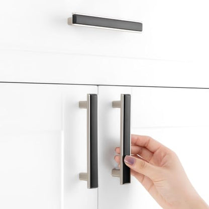 Black and Nickel Cabinet Pulls & Handles 3-3/4 Inch 10 Pack 2281 - color: Matte Black & Brushed Nickel, size: 3-3/4 In Hole Distance, style: 10 Pack
