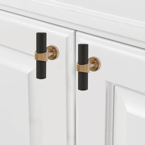 20 Pack Cabinet knurled Knobs Matte Black and Champagne Bronze Kitchen Cabinet Knobs Aluminum and Zinc Alloy Drawer Pulls Solid Cabinet Hardware - color: Black and Champagne, size: 1.38'' Diameter(35mm)