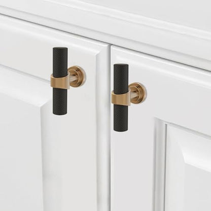 20 Pack Cabinet knurled Knobs Matte Black and Champagne Bronze Kitchen Cabinet Knobs Aluminum and Zinc Alloy Drawer Pulls Solid Cabinet Hardware - color: Black and Champagne, size: 1.38'' Diameter(35mm)