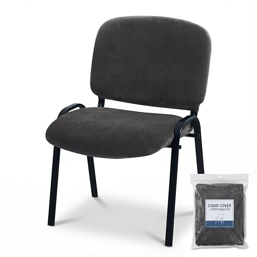 Deisy Dee Stretch Velvet Slipcover for Stacking Chairs - Universal Fit for Office, Conference, Waiting Room & Guest Chairs (Back & Seat Covers) (Black) - color: Black