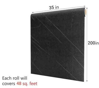 Decotalk 35x200 Inch Large Countertop Contact Paper Waterproof Black Marble Contact Paper Self Adhesive Black Wallpaper for Kitchen Marble Contact Paper for Countertops, Dark Countertop Vinyl Wrap - size: 35" x 200"