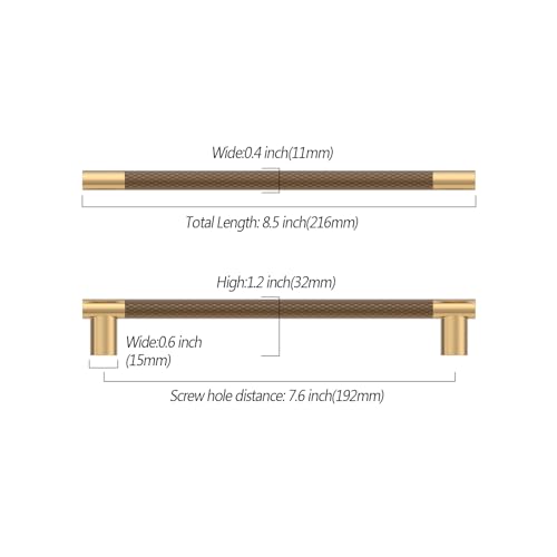 Asidrama 10 Pack 7.5 Inch(192mm) Knurled Brown and Champagne Bronze Kitchen Cabinet Handles, Cabinet Pulls Kitchen Cabinet Hardware Cupboard Handles Drawer Pulls 4496A - color: Brown-Champagne, size: 7.5" Hole Center(192mm)