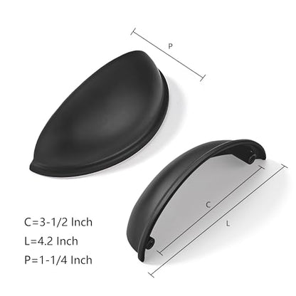khtumeware 2 Pack 3-1/2" Drawer Pulls Matte Black Cabinet Cup Pulls Kitchen Hardware Cabinet Handles Drawer Handles Knobs 3.5 inch Hole Center - color: Matte Black, size: 3-1/2"(89mm) Hole Center, style: 2-pack