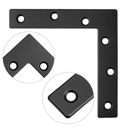 QWORK Flat L Brackets for Wood, 8 Pack Heavy Duty Brace Corner Brackets, 120mm x 120mm x 2mm, for Furniture Repair