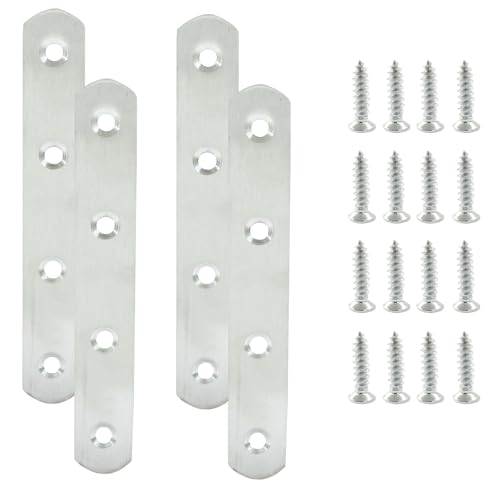4 Pack 5 Inch Stainless Steel Flat Plate Straight Bracket - size: 5"-130mm-Silver