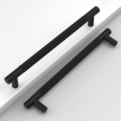 Matte Black Knurled Cabinet Handles Kitchen Pulls 7 Inch 10 Pack - color: Matte Black, size: 7" Hole Center