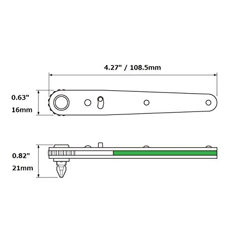 ANEX Ultra Low Profile Offset Ratcheting Screwdriver 90 Degree Angled For Tight Area (Magnetic 5 Bits Set) Straight Flathead, Green - color: Green (5 Bits)