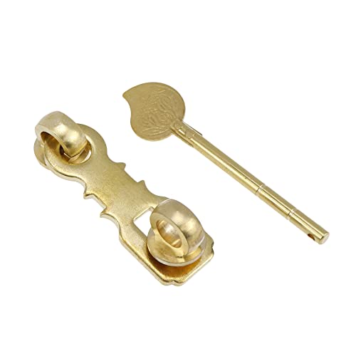 Vintage Door Hasp Latch Lock with Plug Rod, Gold, 1+1 Pack - size: Light Brass Hasp+Plug rod