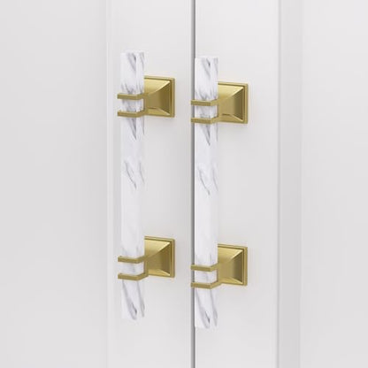 Rergy 10 Pack Cabinet Handles, White Marble & Matte Gold Pulls, 3" - color: White Marble & Matte Gold &Square, size: 3 inch (76mm) Hole Center