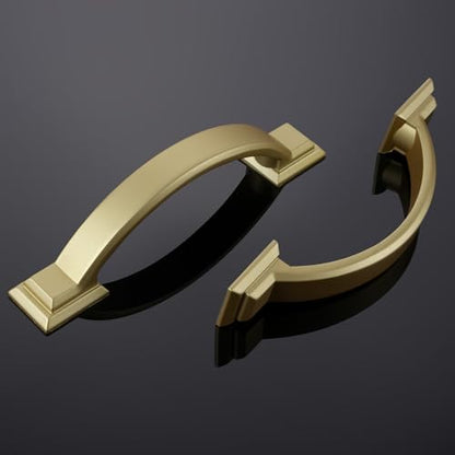 10 Pack 3-3/4 Inch Cabinet Pulls Brushed Gold Kitchen Cabinet Handles Zinc Alloy Drawer Pulls Solid Cabinet Hardware - color: Brushed Gold, size: 3-3/4'' Hole Center(96mm)