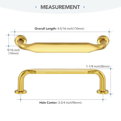 HOME EDIT Gold Solid Cabinet Handles & Pulls 3-3/4 Inch 10 Pack - color: Brushed Brass, size: 3-3/4 inches Hole Center