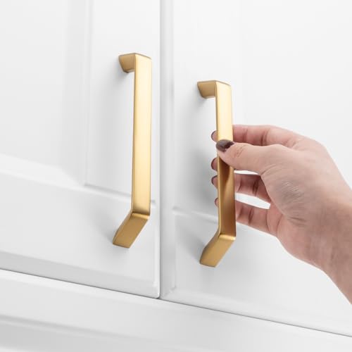 KOOFIZO 10 Pack 5 Inch Brushed Gold Cabinet Pulls Gold Cabinet Handles Hardware for Kitchen Cabinets Drawers P21 Bedroom Dresser Bathroom Vanity Cupboard - color: Brushed Gold, size: 5" CC - 10Pcs