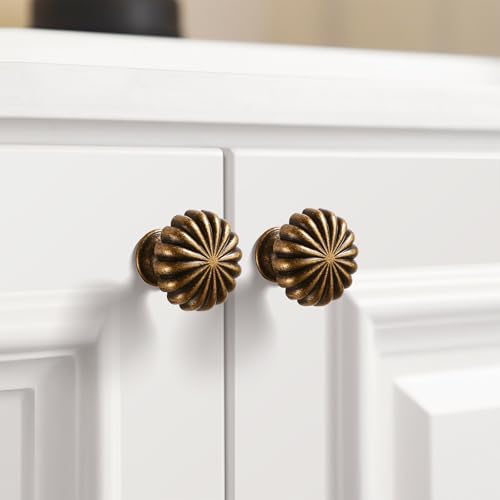 Antique Brass Cabinet Knobs，10 Pack Solid Drawer Pulls for Dressers - color: Antique Brass