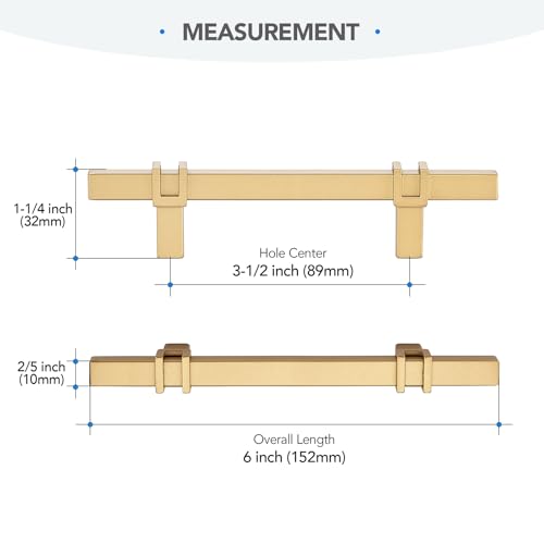 HOME EDIT 25 Pack 3-1/2 inch Cabinet Handles, Kitchen Cabinet Handles Gold Drawer Pulls Zinc Alloy Square Bar Kitchen Pulls - color: Gold, size: 3-1/2 Inch Hole Center