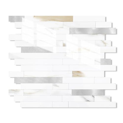 Yipscazo 5 Sheets Peel and Stick Stone Metal Tile Backsplash, Stick on Tiles for Backsplash Kitchen, Bathroom, Laundry Room, Camper, Fireplace (12'' X 12'', Polished Marble) - color: Polished Marble