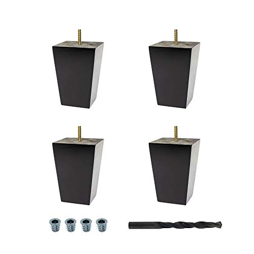 5 in. x 3-3/4 in. Espresso Solid Hardwood Square Bun Foot | 4 Pack with 4 Free Insert Nuts and Drill Bit