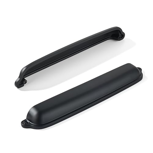 khtumeware 10 Pack Matte Black Cup Pulls 7 Inch Center to Center - Cabinet & Drawer Handles for Kitchen Hardware - color: Matte Black, size: 7"(178mm) Hole Center