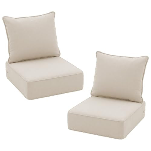 Outdoor Chair Cushions 22 x 24 x 6 Inch, Cushions for Outdoor Patio Furniture Replacement with Removable Cover & 30D High-Resilience Foam, Water/Fade/UV/Resistant, Deep Seat,Set of 2,Beige - color: Beige, size: 22''D x 24''W x 6''H