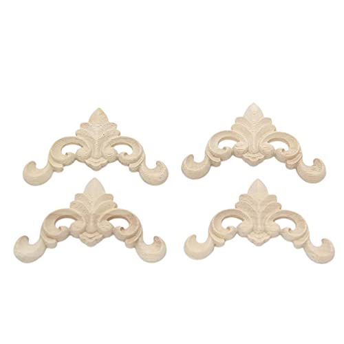 Wood Carved Applique,4 Pack,3.15x3.15inch, Wood Appliques and Furniture Decorative Onlay for Furniture Decor Decal Unpainted Can be Attached to Home Corner Frame,Cabinets