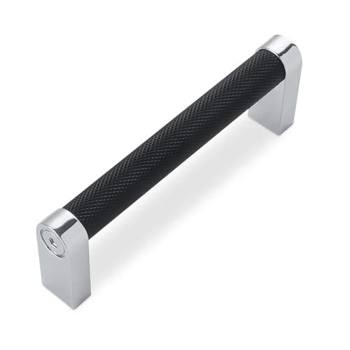10 Pack 3-3/4 Inch(96mm) Matte Black and Polished Chrome Kitchen Cabinet Handles Knurled Cabinet Pulls Black Drawer Pulls Kitchen Hardware - color: Black And Polished Chrome, size: 3.75'' Hole Center(96mm)