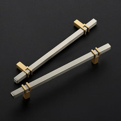 HOME EDIT 25 Pack 6-1/4 inch Cabinet Handles, Kitchen Cabinet Handles Brushed Nickel and Gold Drawer Pulls Zinc Alloy Square Bar Kitchen Pulls - color: Brushed Nickel and Gold, size: 6-1/4 Inch Hole Center