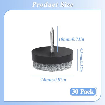 30 Pack Furniture Felt Pads Nail-on, 24mm Heavy Duty Chair Leg Pad - color: Black, size: Φ 24 mm