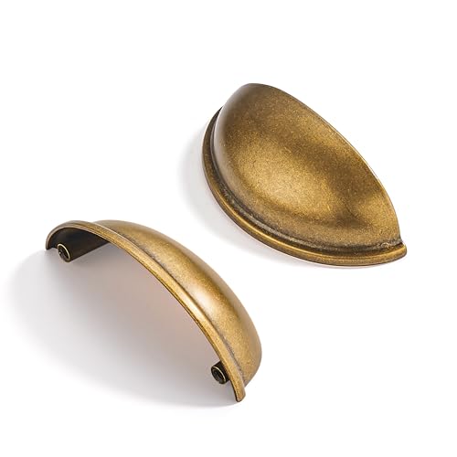 10 Pack 2-1/2" Drawer Pulls Antique Brass Cabinet Cup Pulls Kitchen Hardware Cabinet Handles Drawer Handles Knobs 2-1/2 inch (64mm) Center to Center - color: Antique Brass, size: 2-1/2 inch Hole Center, style: 10 Pack