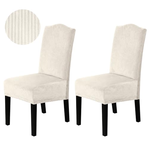 H.VERSAILTEX Velvet Dining Chair Covers Stretch Chair Covers for Dining Room Set of 2 Parson Chair Slipcovers Chair Protectors Covers Dining, Soft Thick Solid Velvet Fabric Washable, Ivory Striped - color: Striped Ivory, size: 2