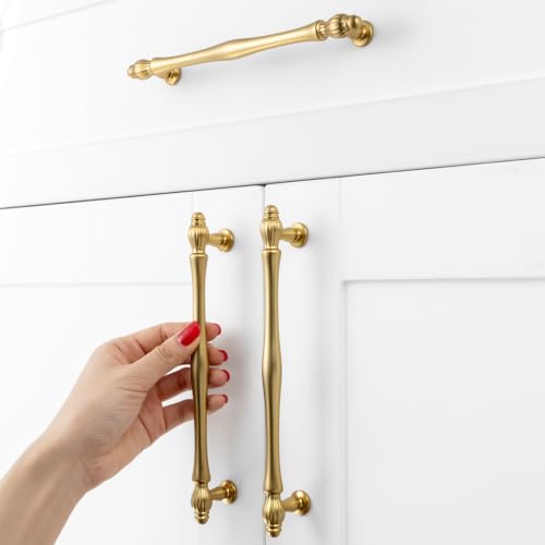 6-1/4 Inch Brushed Gold Cabinet Pulls Drawer Handles 10 Pack 2510 - color: Brushed Gold, size: 6-1/4 In Hole Distance