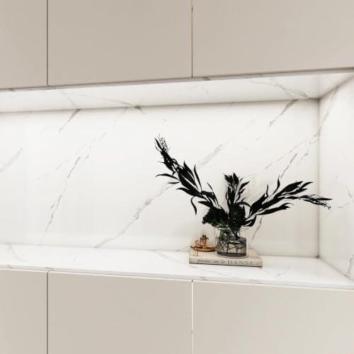 White Glossy Marble Contact Paper 15.7"X118.1" Peel and Stick Wallpaper - color: White, size: 15.7" x 118"