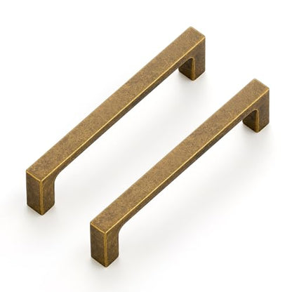 Ravinte Antique Brass Cabinet Handles Solid Square Pulls 4 Inch 10 Pack - size: 4 Inch Hole Center