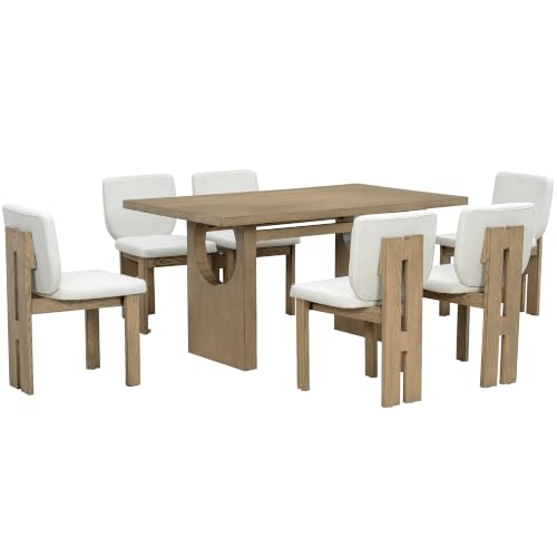 Dining Chairs, Set of 6, Upholstered, Natural Wood Wash - color: Natural Wood Wash