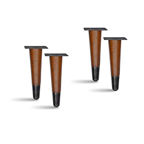 4 Pcs Retro Straight Wood Furniture Legs – Solid Wood Sofa, Bench, Table Legs with Metal Footing, Durable and Stylish Design (6" H Dark Bronze Footing) - size: 6"H Dark Bronze Footing