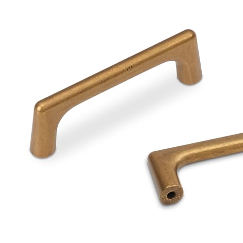 10 Pack 3 inch Antique Brass Kitchen Cabinet Handles - color: Antique Brass, size: 3 inch Hole Center