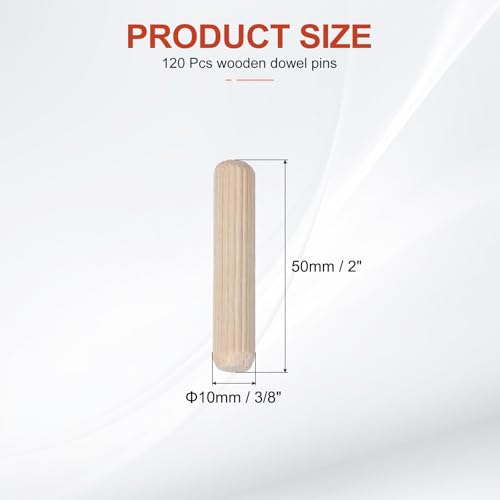 MECCANIXITY Wooden Dowel Pins 3/8" x 2" (10mm x 50mm) Straight Dowel Rods Wood Fluted Dowels Rods for Crafts Furniture DIY Hardwood Count 120 - size: 3/8" x 2"